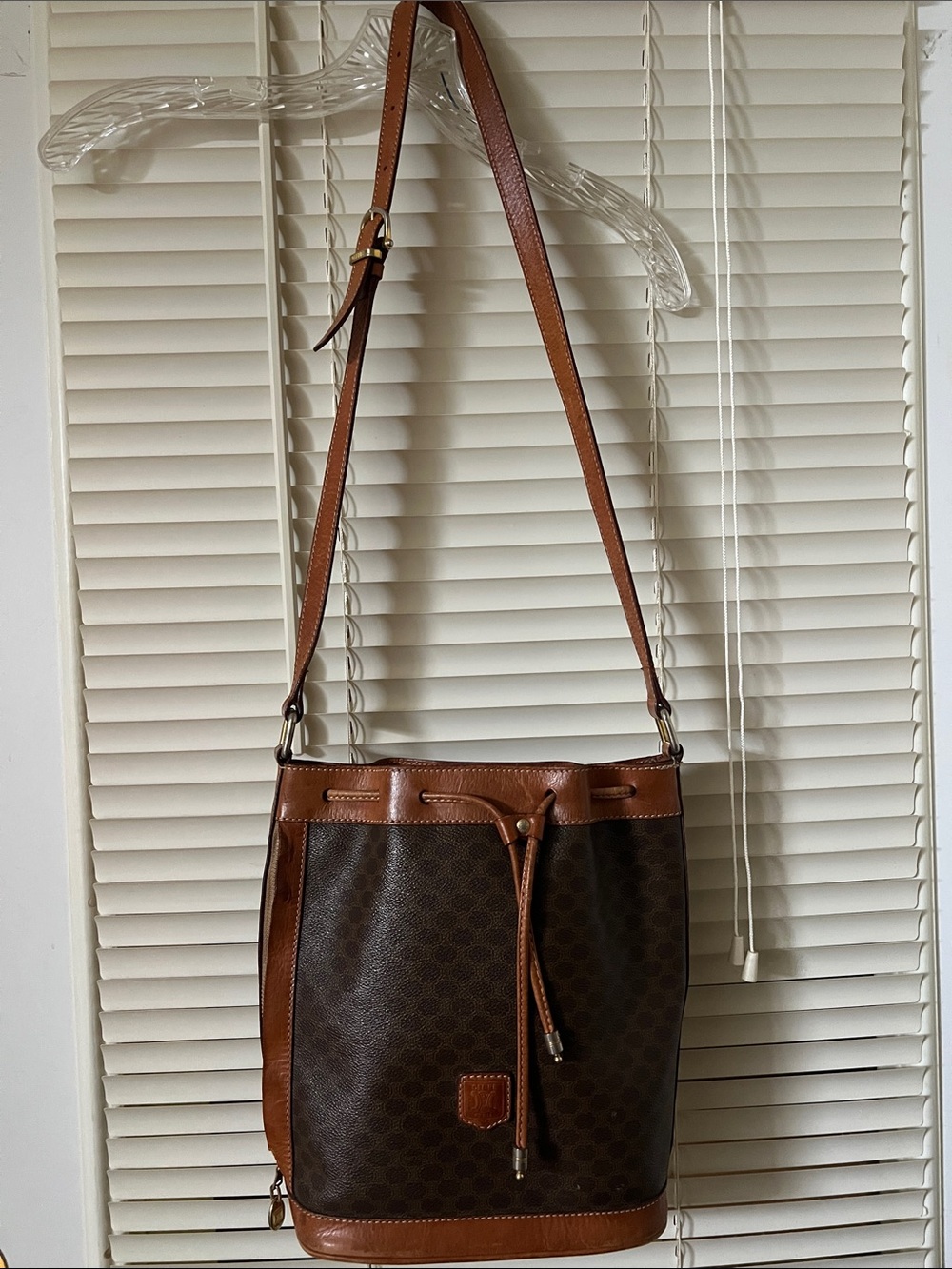 Celine Brown Leather-Trim Bucket Shoulder Bag